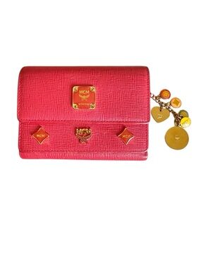 MCM Pink Leather Charm Wallet with Gold Hardware